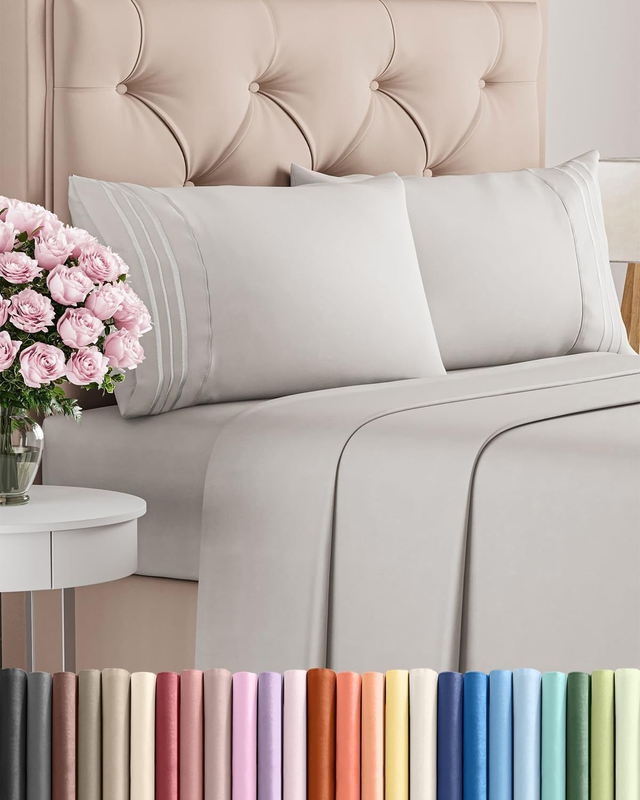 Queen 4 Piece Sheet Set Cooling Hotel Luxury Deep Pocket French Grey0
