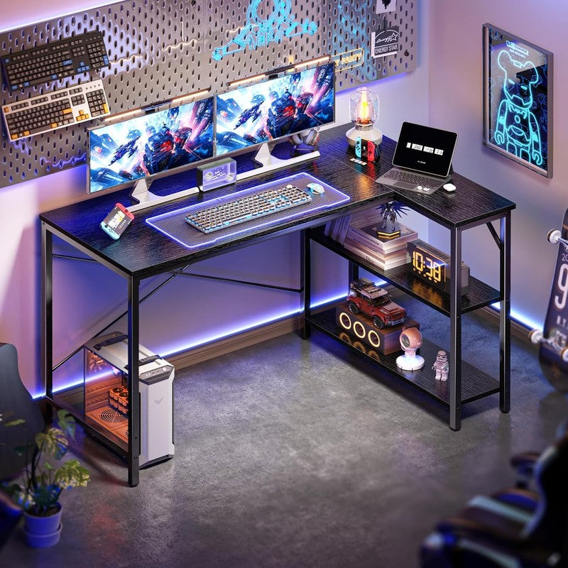L Shaped 47" Computer Desk w/ Reversible Storage Shelves Gaming Home Office5