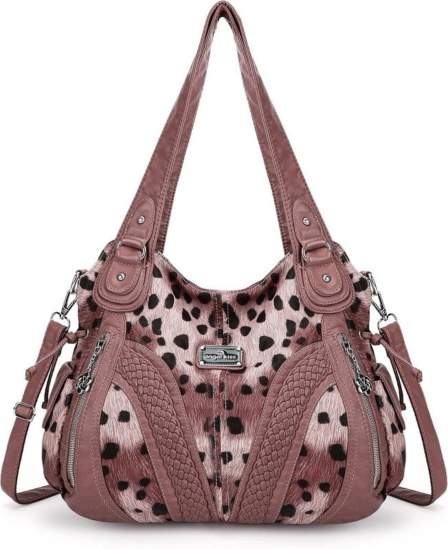 Women's Washed Synthetic Leather Tote Satchel Shoulder Bag1