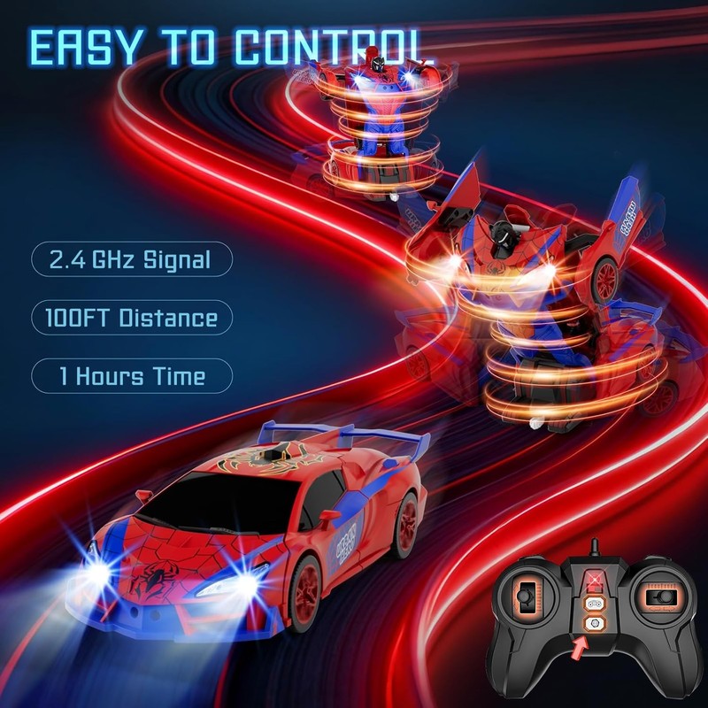 Spider Toys for Boys 4-6, Remote Control Car, One-Button Transform Superhero Toy2