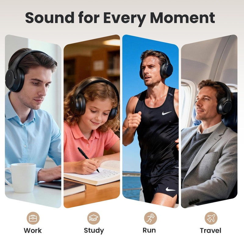 Noise Canceling Headphones, Wireless Bluetooth Headphones with Clear Mic, Comfor6