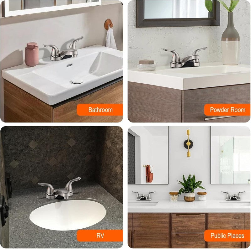 Brushed Nickel Bathroom Sink Faucet 4" Dual Handle w/ Drain Hoses RV4