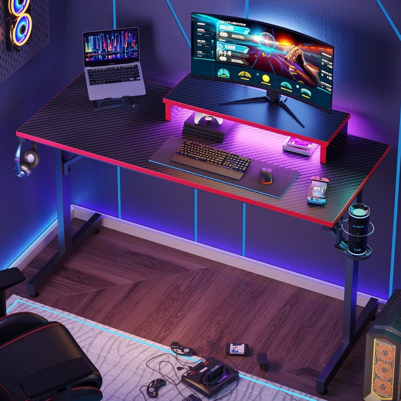 42" Gaming Desk PC Table w/ LED Lights & Monitor Stand Red7