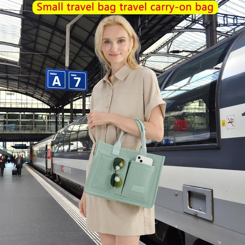 Women’s Canvas Tote Bag Large Shoulder Handbag w/ Compartments Work Laptop Bag7
