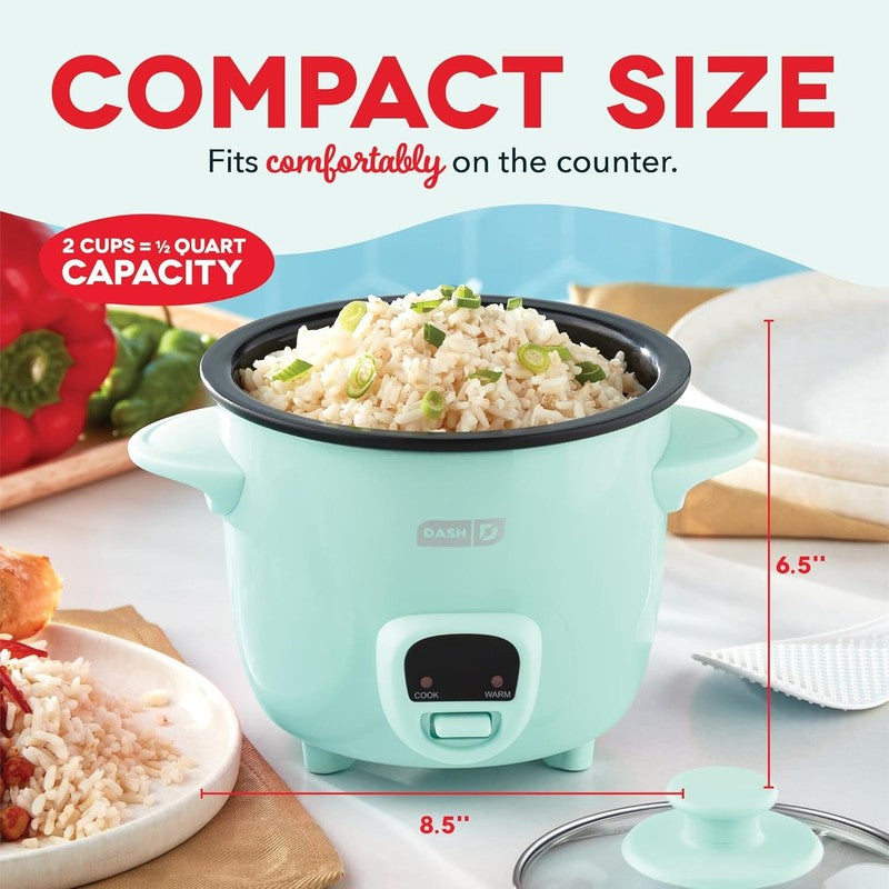 Mini Rice Cooker .5Qt Steamer Nonstick Pot Keep Warm Function Aqua1