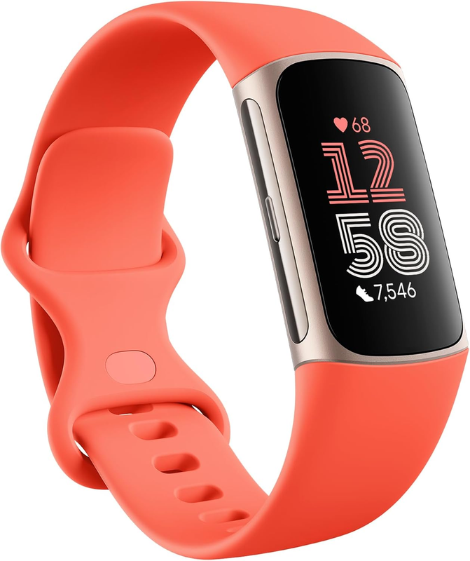 Fitbit Charge 6 Fitness Tracker Google Apps Heart Rate Gold Coral Bands0