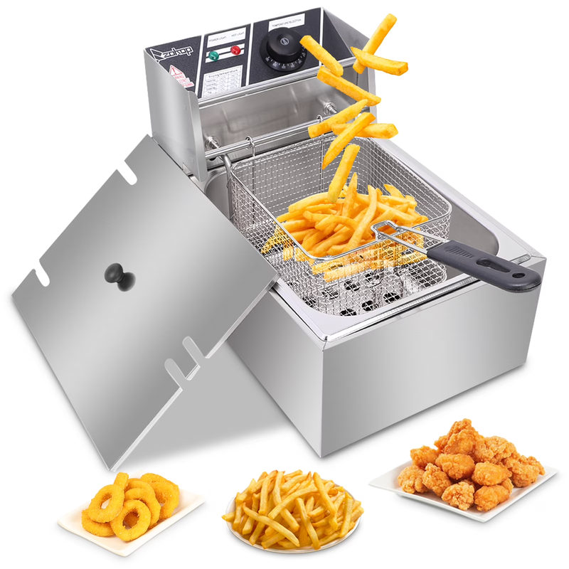 6L 2500W Electric Deep Fryer Commercial Tabletop Restaurant Frying Basket,Silver9