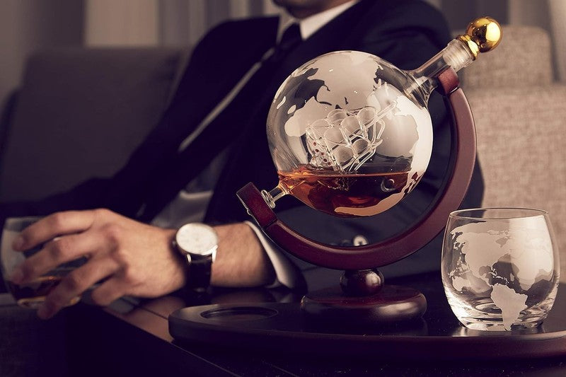 Whiskey Decanter Globe Set 850ml with 2 Glasses Gift for Men Dad4