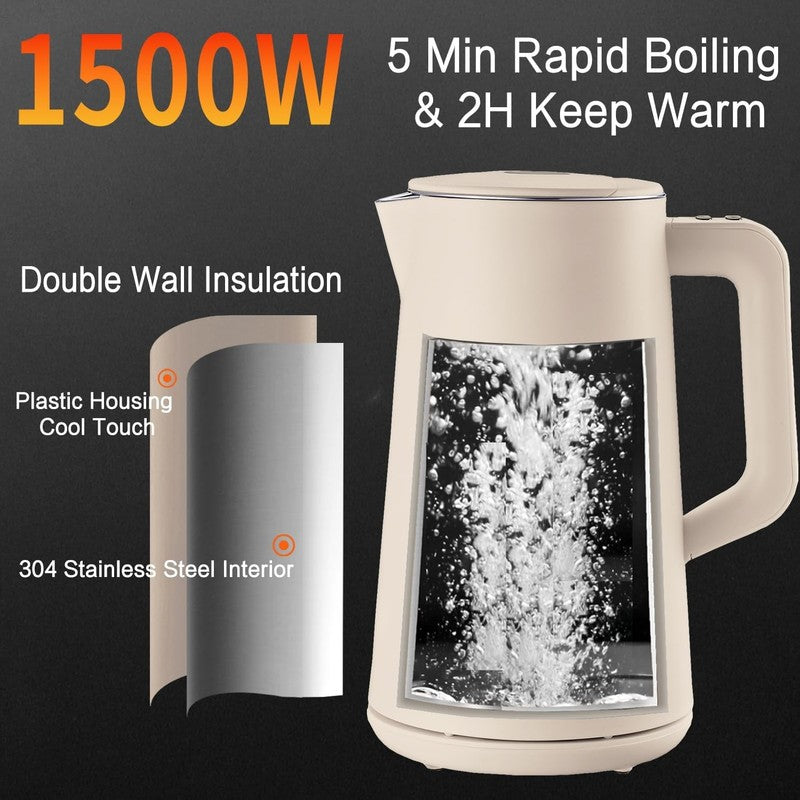 Electric Kettle 1.5L Stainless Steel Double Wall 5 Temp LED Keep Warm White3