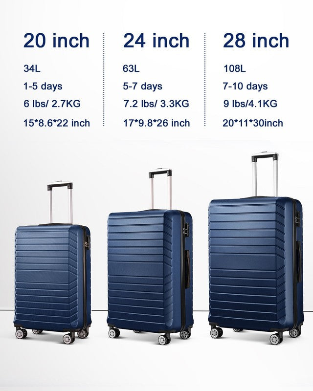 3 Piece Luggage Sets Travel Suitcase Set with 7PCS Organizer Bags, Navy Blue6