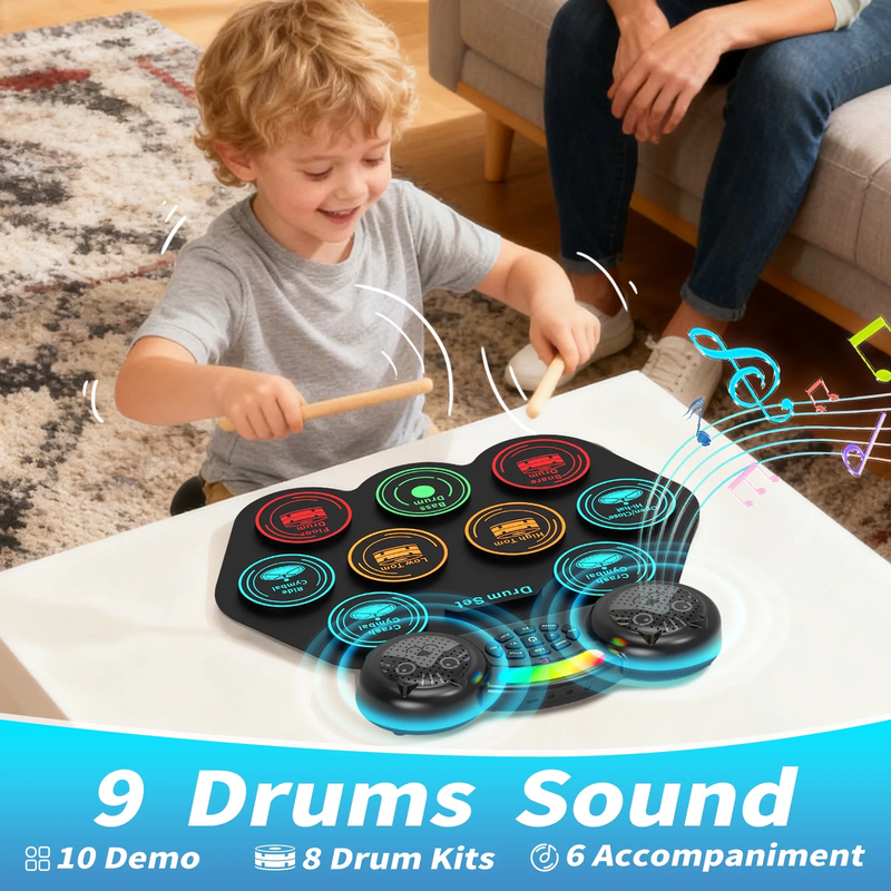 Electronic Drum Set 9 Pad Roll Up Drum Kit MIDI Portable Beginners5