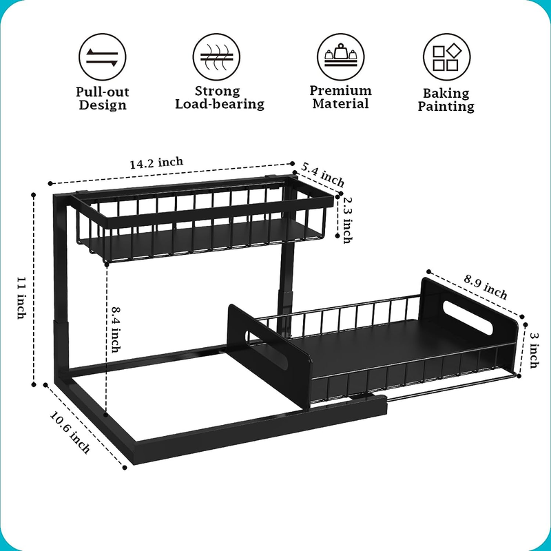 under Sink Organizer, Pull Out Cabinet Organizer 2 Tier Slide Out Sink Shelf Cab4