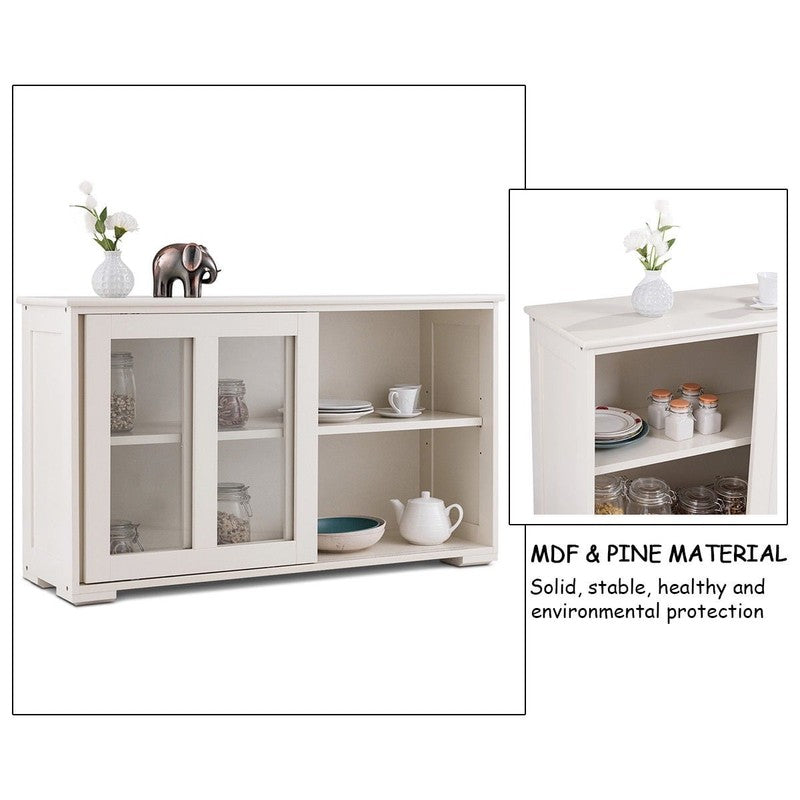 Off-White Kitchen Sideboard Buffet Storage Cabinet with Glass Sliding Doors6