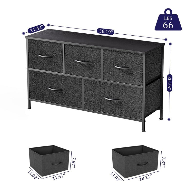 5 Drawer Dresser, Wide Chest of Drawers Nightstand Storage Tower Storage Fabric 6