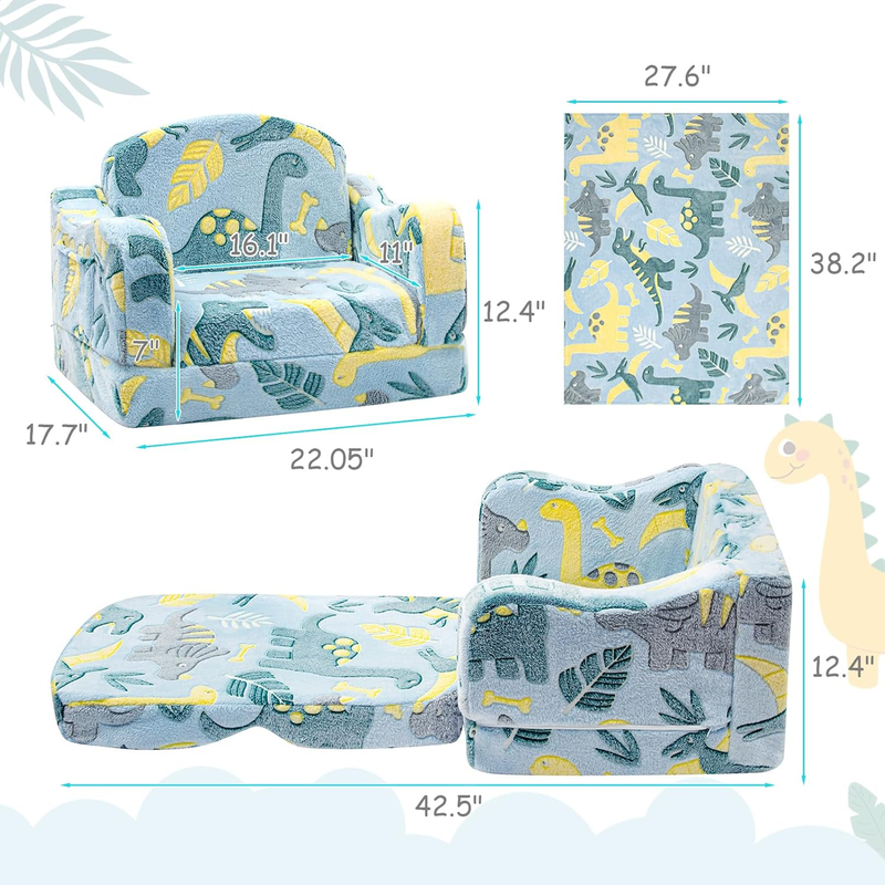 Comfy Toddler Chair and Couch for Kids with Blanket,2 In 1 Soft Plush Fold Out T1