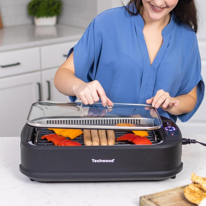 1500W Smokeless Indoor Electric Grill Nonstick BBQ Glass Lid Black1