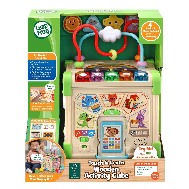 Wooden Activity Cube Touch & Learn FSC Certified Baby Toddler Toy8