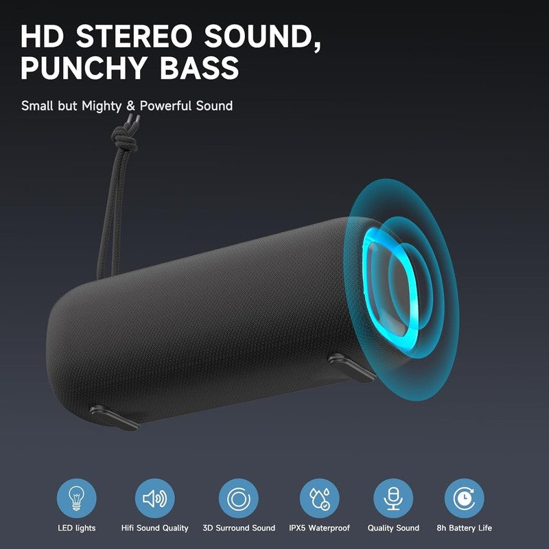 Bluetooth Speaker, IPX5 Waterproof, RGB Lights, BT5.3, TWS, Long Playtime, Black1