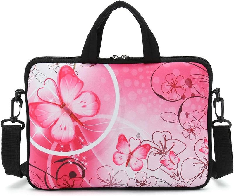 14 15.6 Laptop Sleeve Bag Pink Butterfly Neoprene Carry Case w/ Handle2