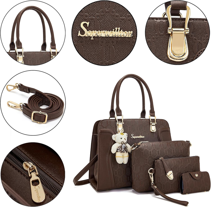 Women Fashion Handbag Set 4PCS Tote Shoulder Top Handle Satchel Purse3