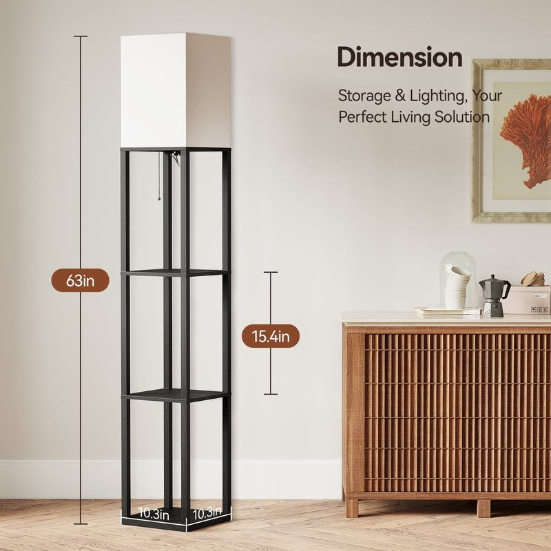 63" Black LED Floor Lamp with Shelves, Standing Lamp with Storage, UL Certified4