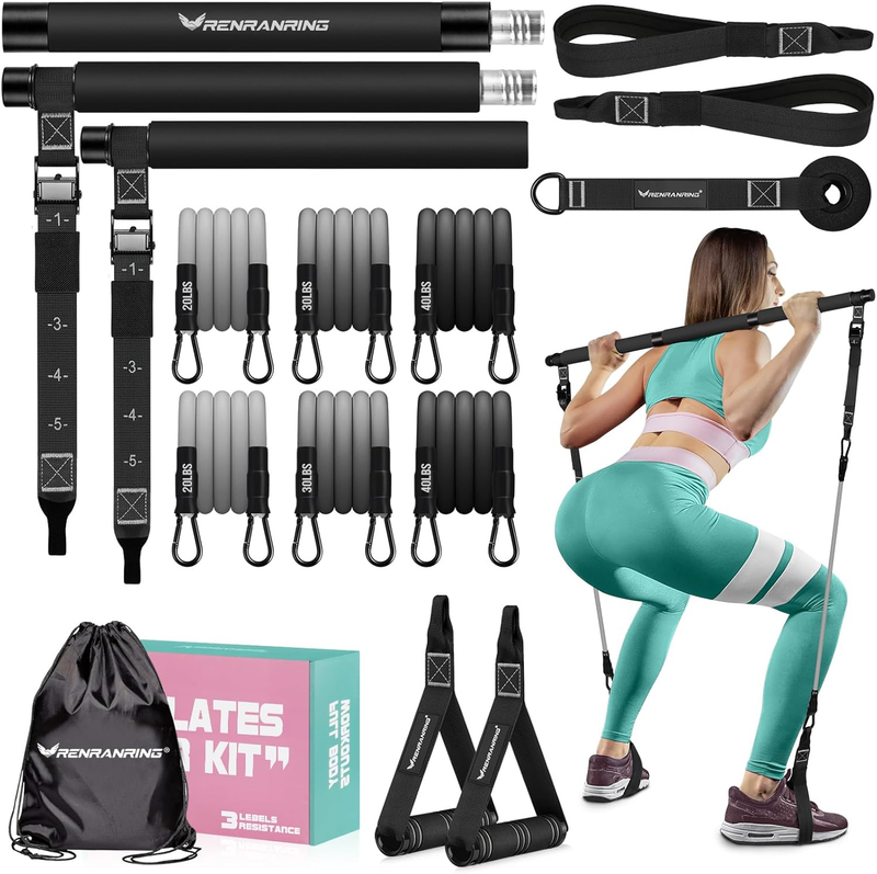 Pilates Bar Kit w/ Resistance Bands Heavy-Duty Adjustable Full Body Workout10