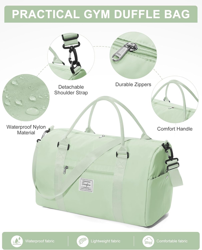 Gym Bag Womens Mens with Shoes Compartment and Wet Pocket Travel Duffel Bags for7