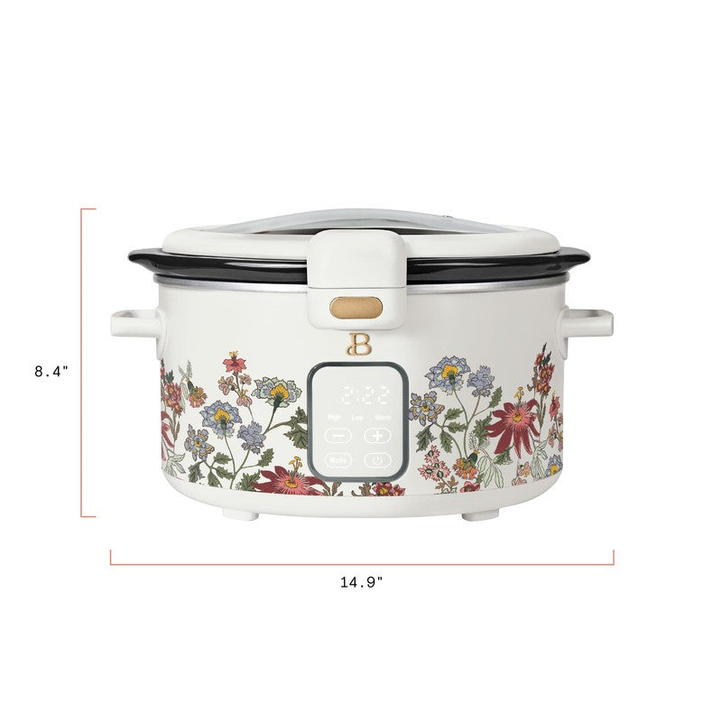 Drew Barrymore 4Qt Digital Slow Cooker Hinged Locking Lid Wildflower White9