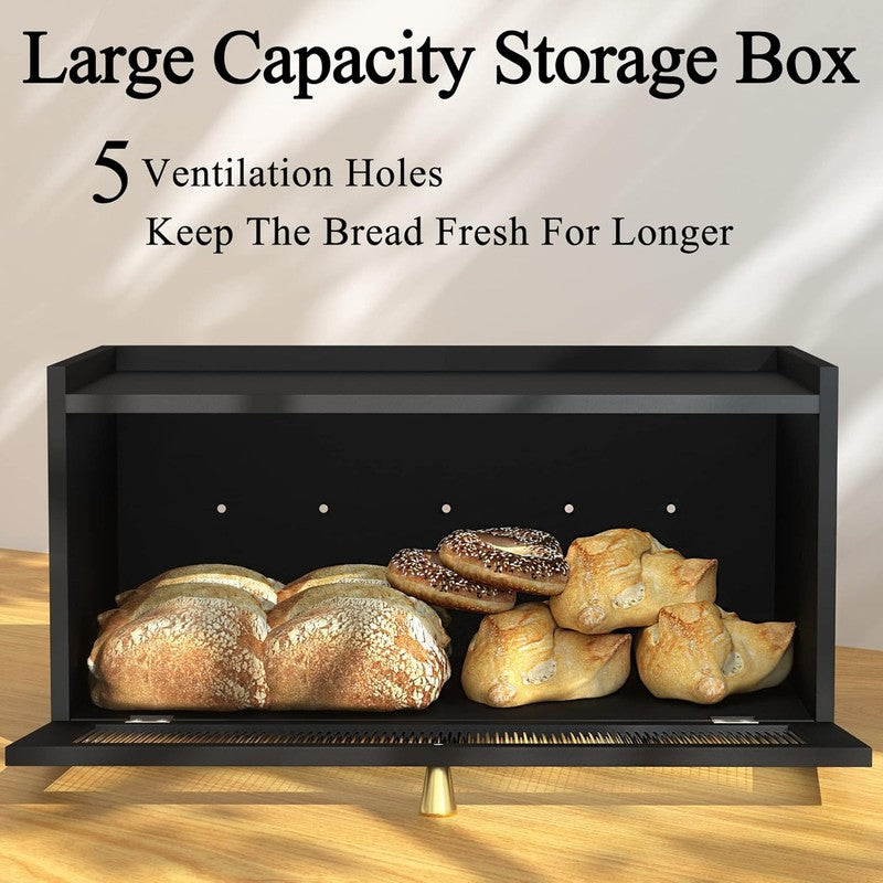 Black Bamboo Bread Box Modern Countertop Bread Storage with Window2