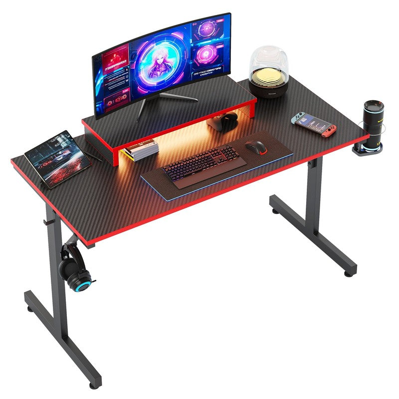 42" Gaming Desk PC Table w/ LED Lights & Monitor Stand Red0
