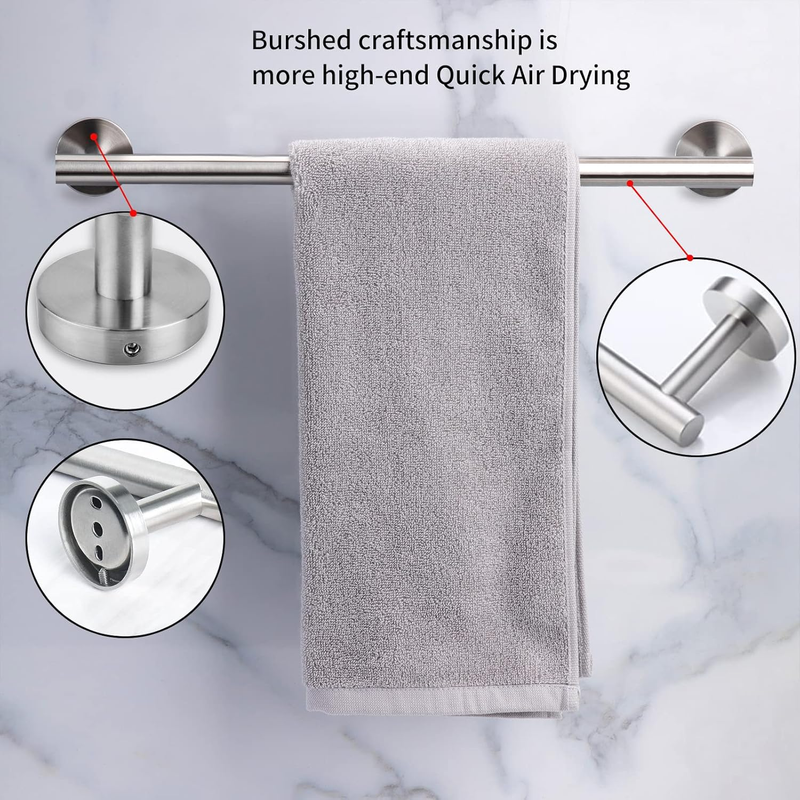 8 Piece Brushed Nickel Bathroom Hardware Set, 24Inch Bathroom Towel Bar+Towel Ri7