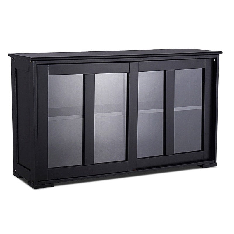 Black Kitchen Sideboard Buffet Storage Cabinet with Glass Sliding Doors9