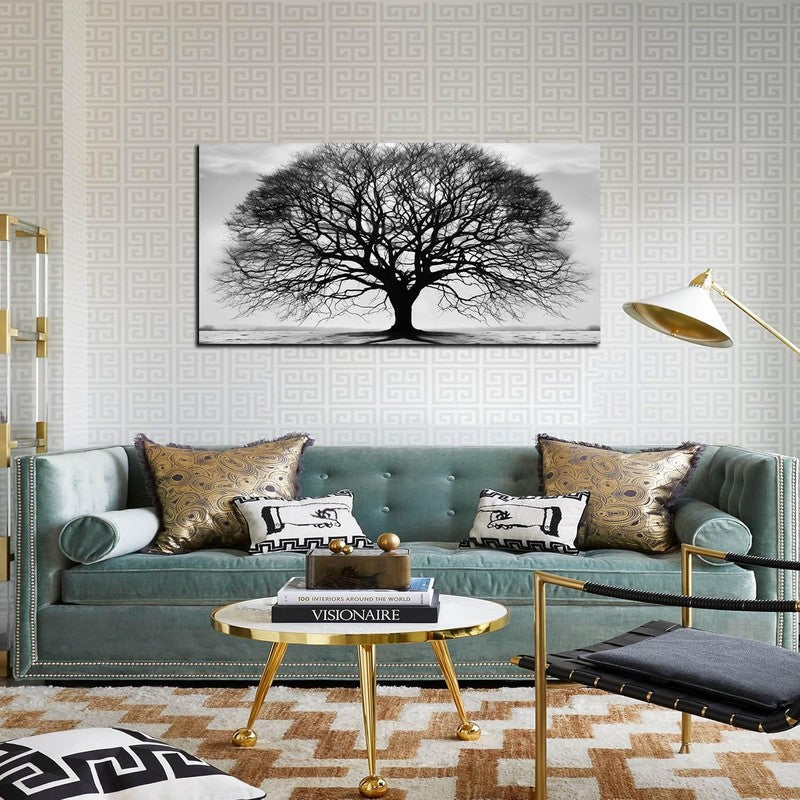 Large Black and White Tree of Life Canvas Art for Modern Home Decor 20"x40"3