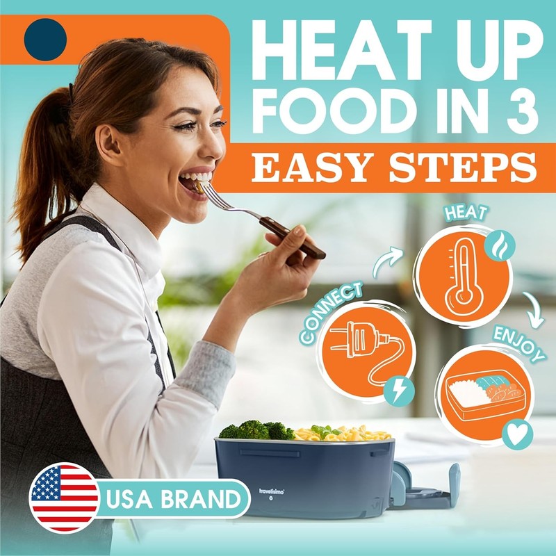 Electric Lunch Box 80W 1.5L Heated Food Warmer 12/24/110V Portable3