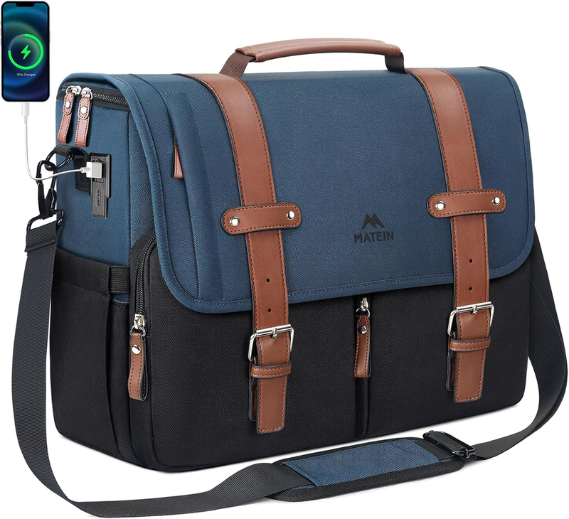 Messenger Bag 15.6 Inch Laptop Satchel USB Port Water Resistant Briefcase0