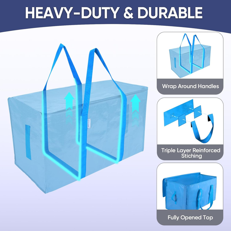 6 Pack Extra Large Heavy Duty Moving Bags Zipper Storage Totes Sky Blue2