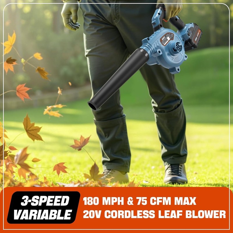 20V Cordless Leaf Blower, Electric Blowers with Brushless Motor, 3 Variable Spee2