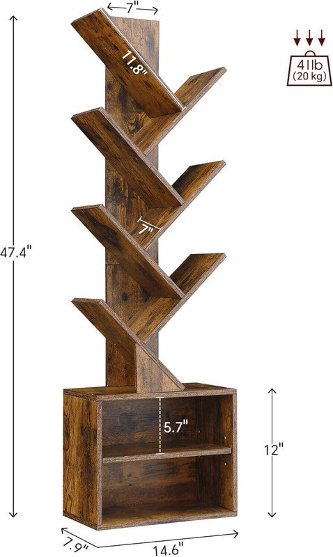 6 Tier Tree Bookshelf, Small Bookcase with Storage Cabinet, Tall Bookshelves1