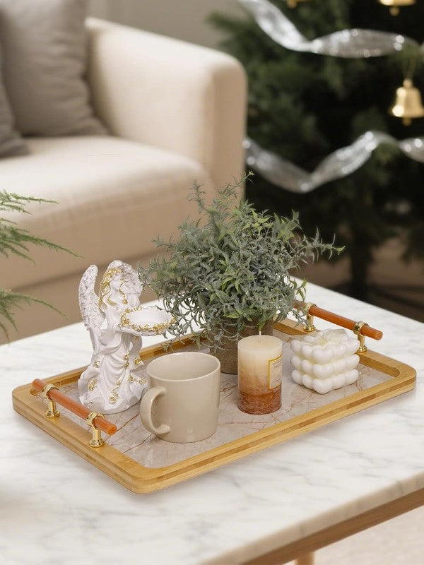 16" X 12" Bamboo Serving Tray with Handles – Marble Pattern Decorative Rectangle8