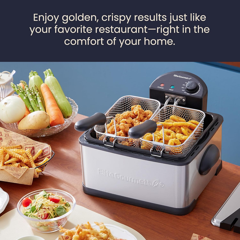 EDF434 Electric Deep Fryer 4.5 Quart Oil Capacity with Temperature Knob, 2 Baske6
