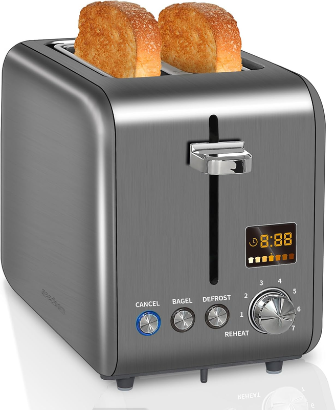 Dark Metallic 2 Slice Toaster Stainless Steel - LCD, 7 Shades, Bagel, Defrost8
