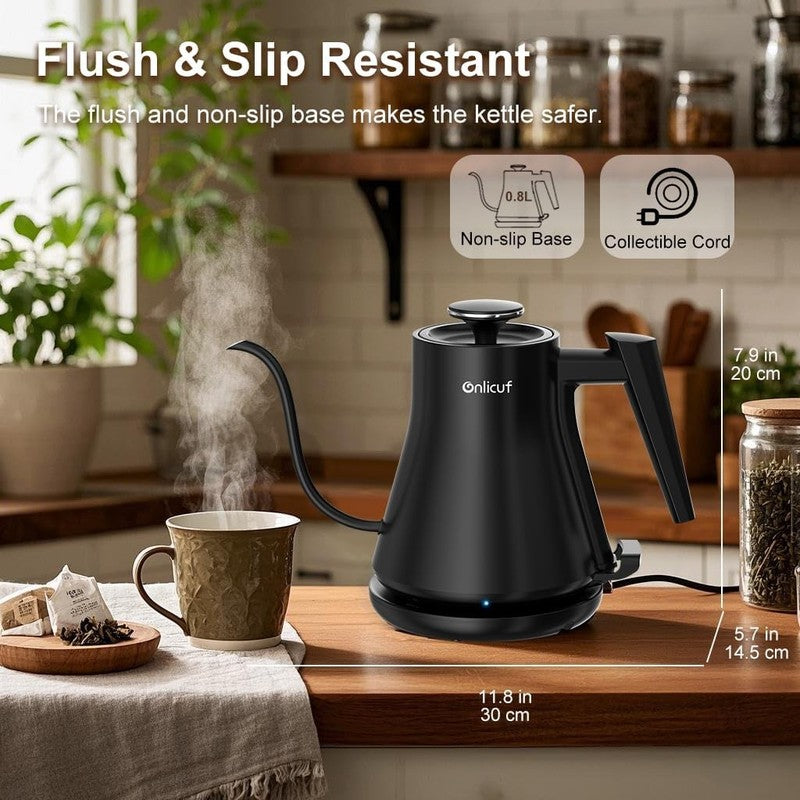 Onlicuf Gooseneck Electric Kettle 0.8L Matte Black Auto Off BPA Free Coffee6