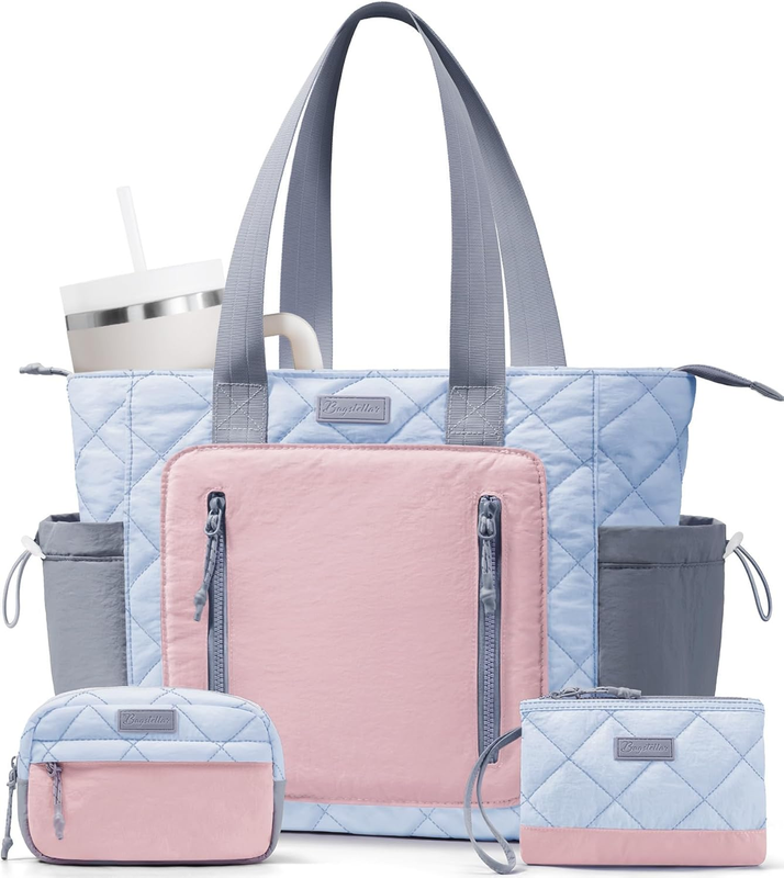 Women’s Puffer Tote Bag Lightweight Quilted Shoulder Handbag Work Laptop Gym10