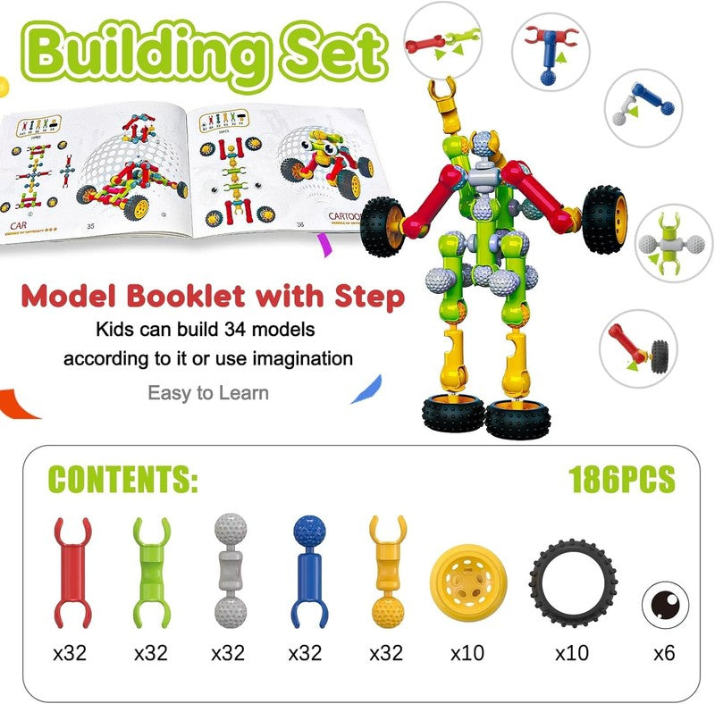 186PCS Kids STEM Building Blocks Toy Educational Fine Motor Skills Ages 3+3