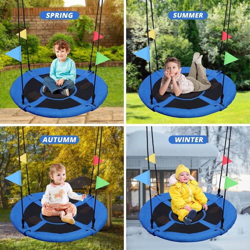40" Saucer Tree Swing for Kids & Adults, Adjustable Rope Flying Seat, Blue6