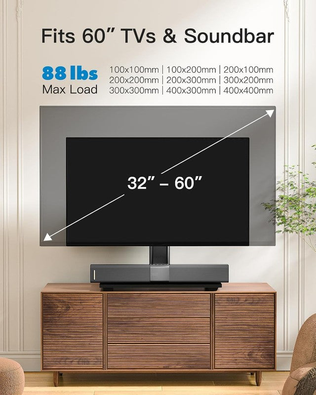 Universal TV Stand for 32–60" TVs, Height Adjustable Mount with Glass Base1