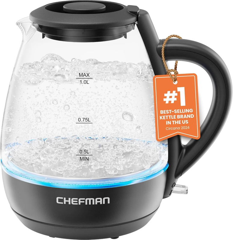 1L Electric Glass Kettle W/ LED Indicator Light, Automatic Shutoff   Black8