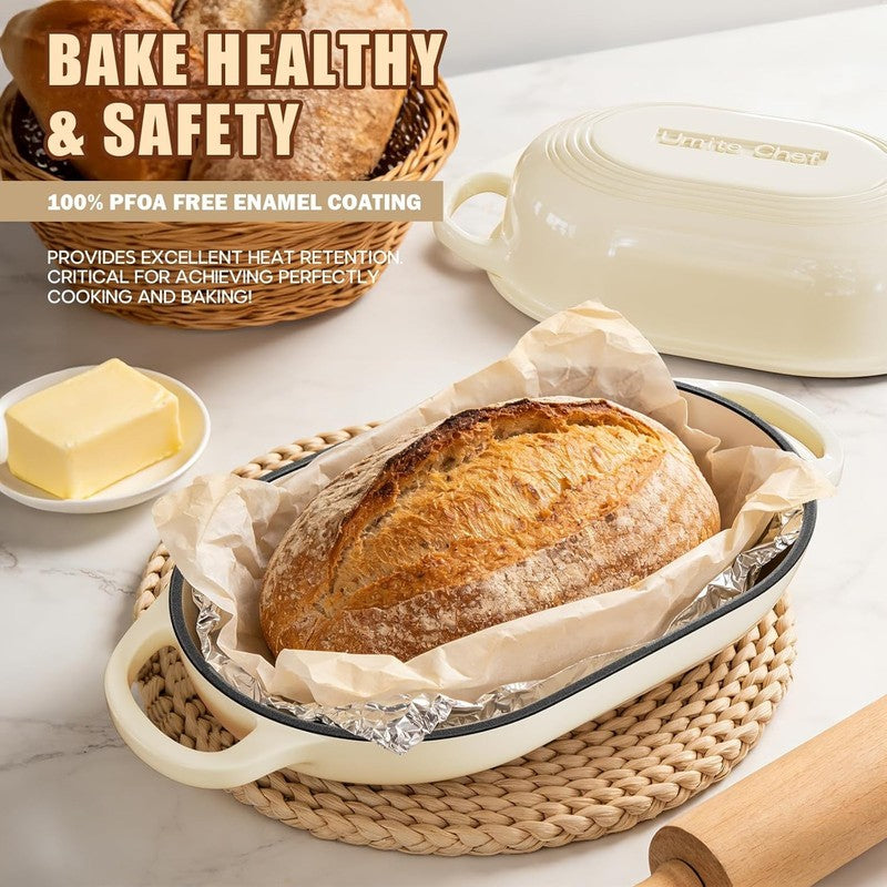 5QT Cast Iron Dutch Oven Bread Kit w/ Banneton Lame Cream White4