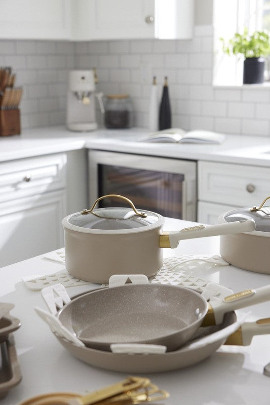 12-Piece Non-Stick Granite Collection Cookware Set, Pots and Pans Set - Taupe & 10
