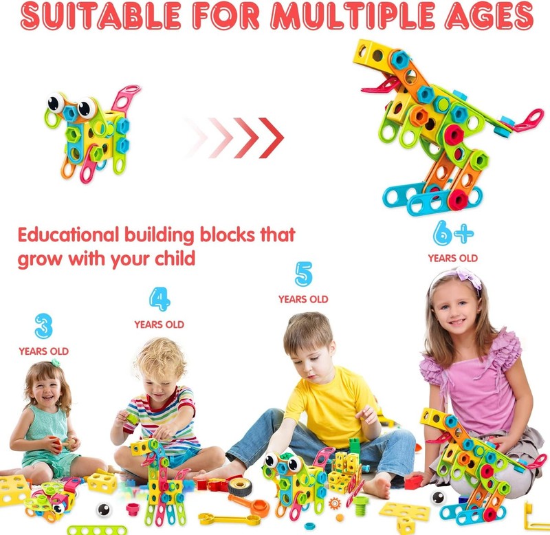 195PCS STEM Building Blocks Educational Toy w Storage Box Ages 3–103